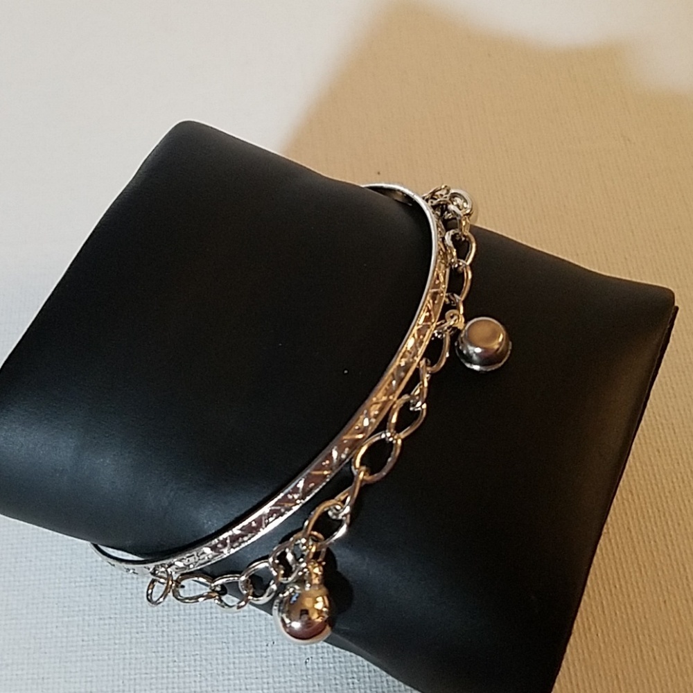 Silver Tone Chain Accent Cuff Bracelet